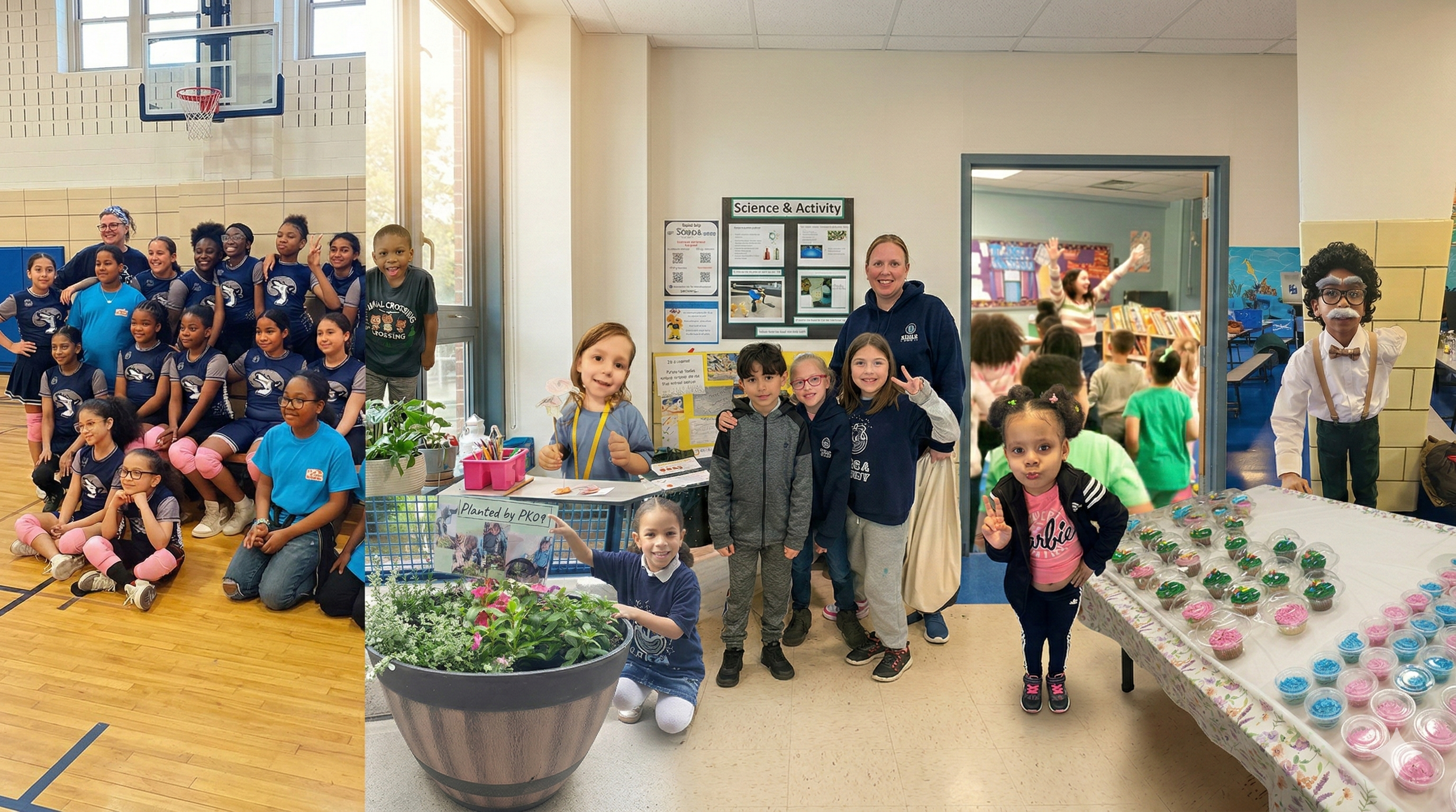 Students and staff at P.S. 154 school building